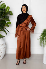 Maryam Satin Dress - Brown