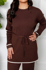 Sana Ribbed Knit Two Piece Set - Brown