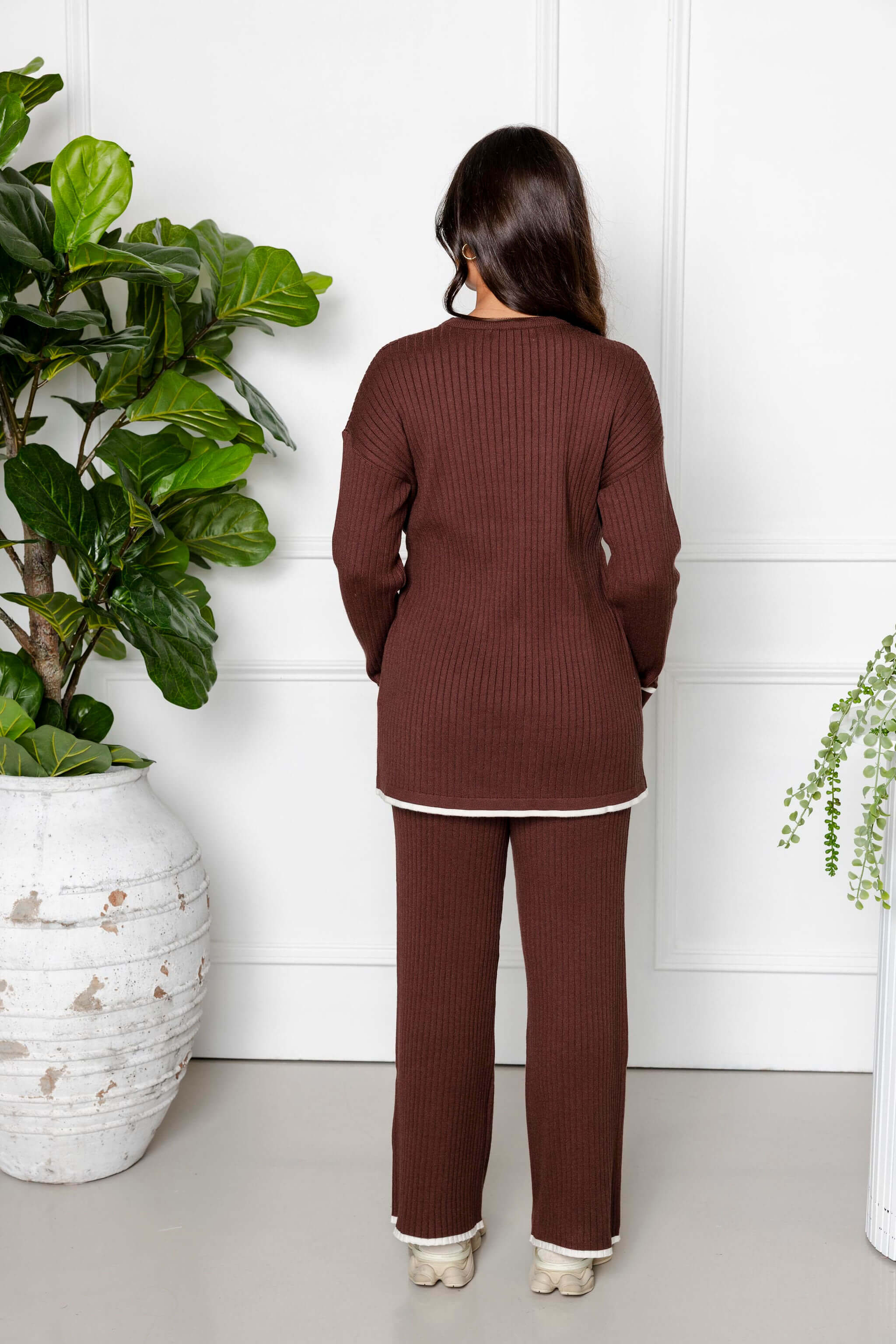 Sana Ribbed Knit Two Piece Set - Brown