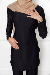 Yasmin Black Ribbed Two Piece Set