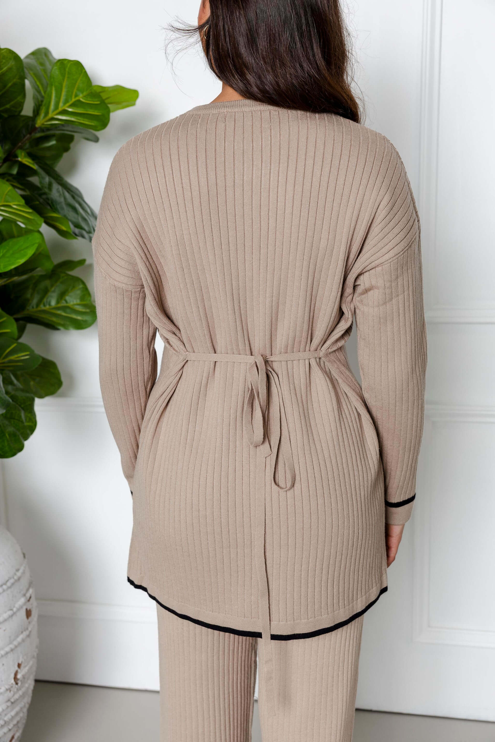 Sana Ribbed Knit Two Piece Set - Beige