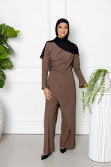 Layla Draped Two Piece Set with Asymmetric Top - Light Brown