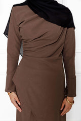 Layla Draped Two Piece Set with Asymmetric Top - Light Brown