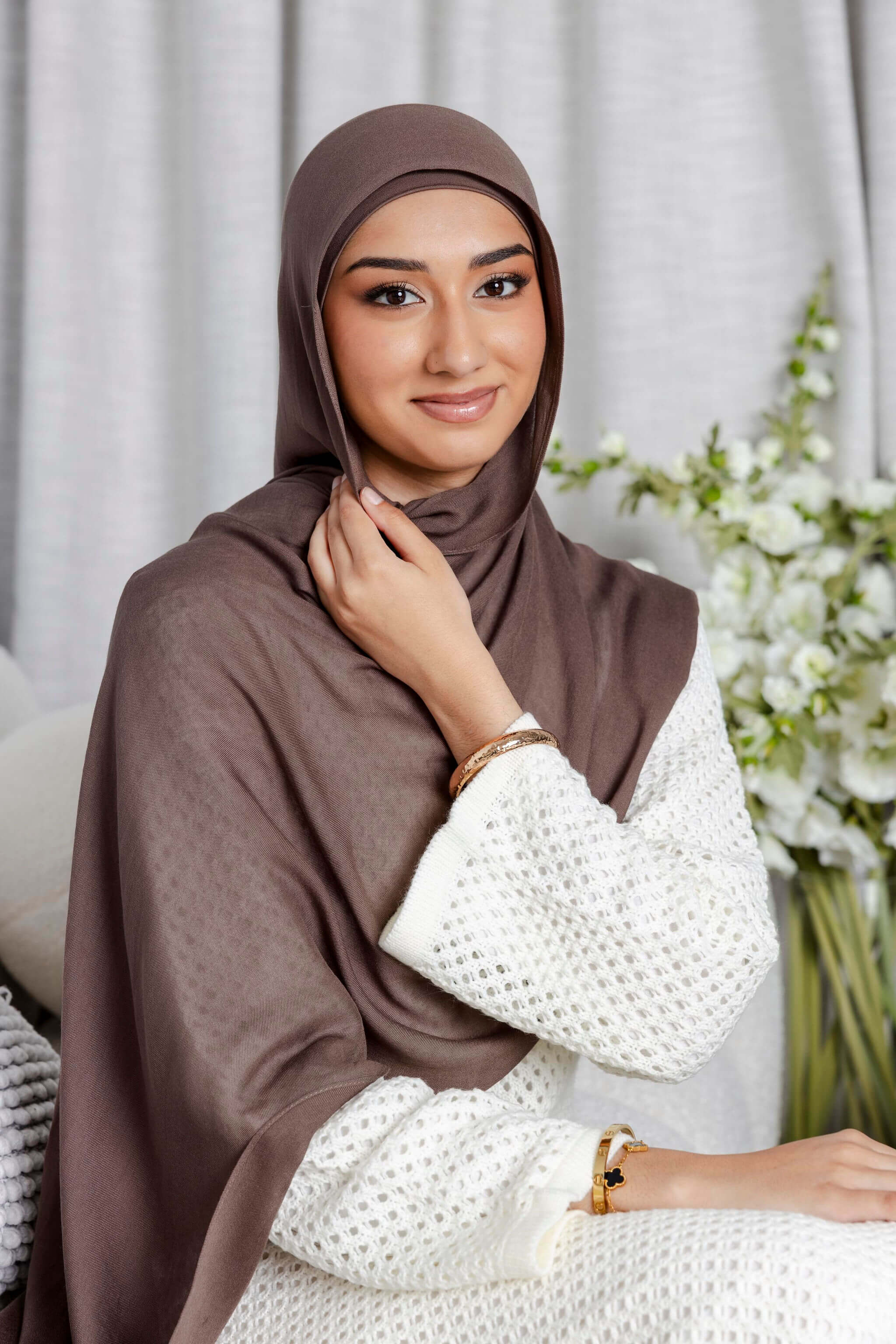 Coffee - Modal Hijab Set with Matching Under Cap