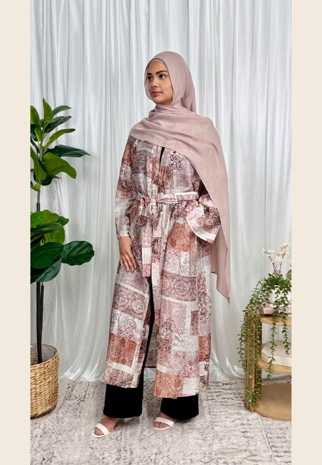 Patchwork Maxi Kimono Robe - Brown