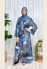 Patchwork Maxi Kimono Robe -Blue
