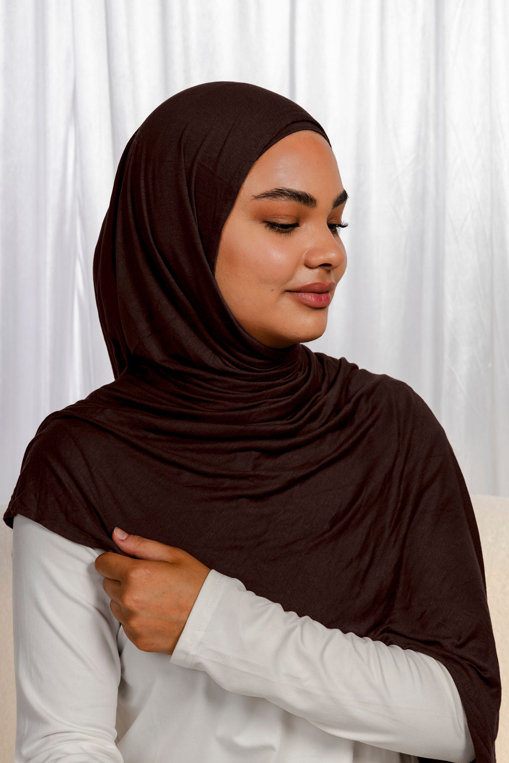 Chocolate Jersey Hijab Set with Matching Under Cap