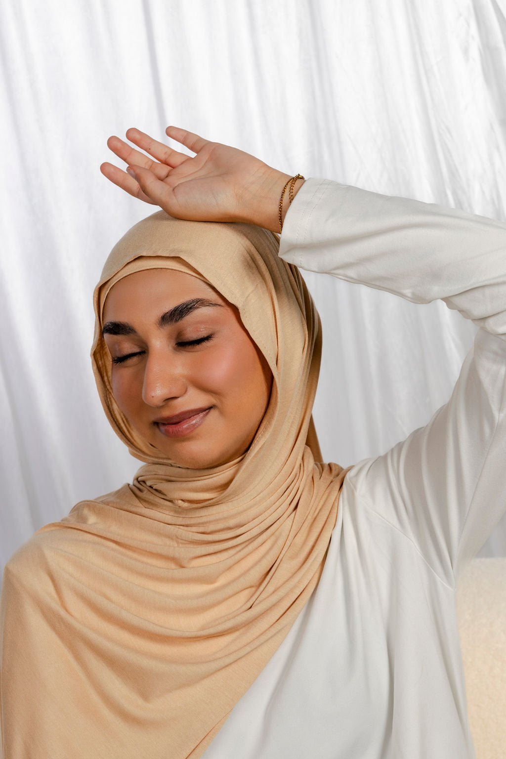 Tan Jersey Hijab Set with Matching Under Cap