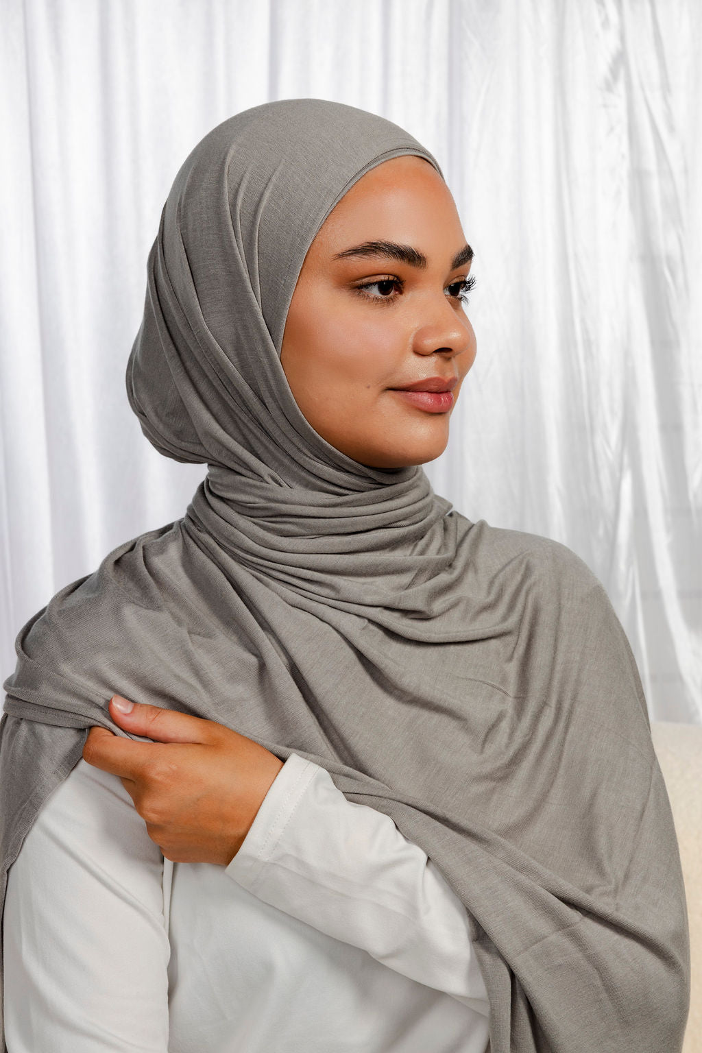 Grey Jersey Hijab Set with Matching Under Cap