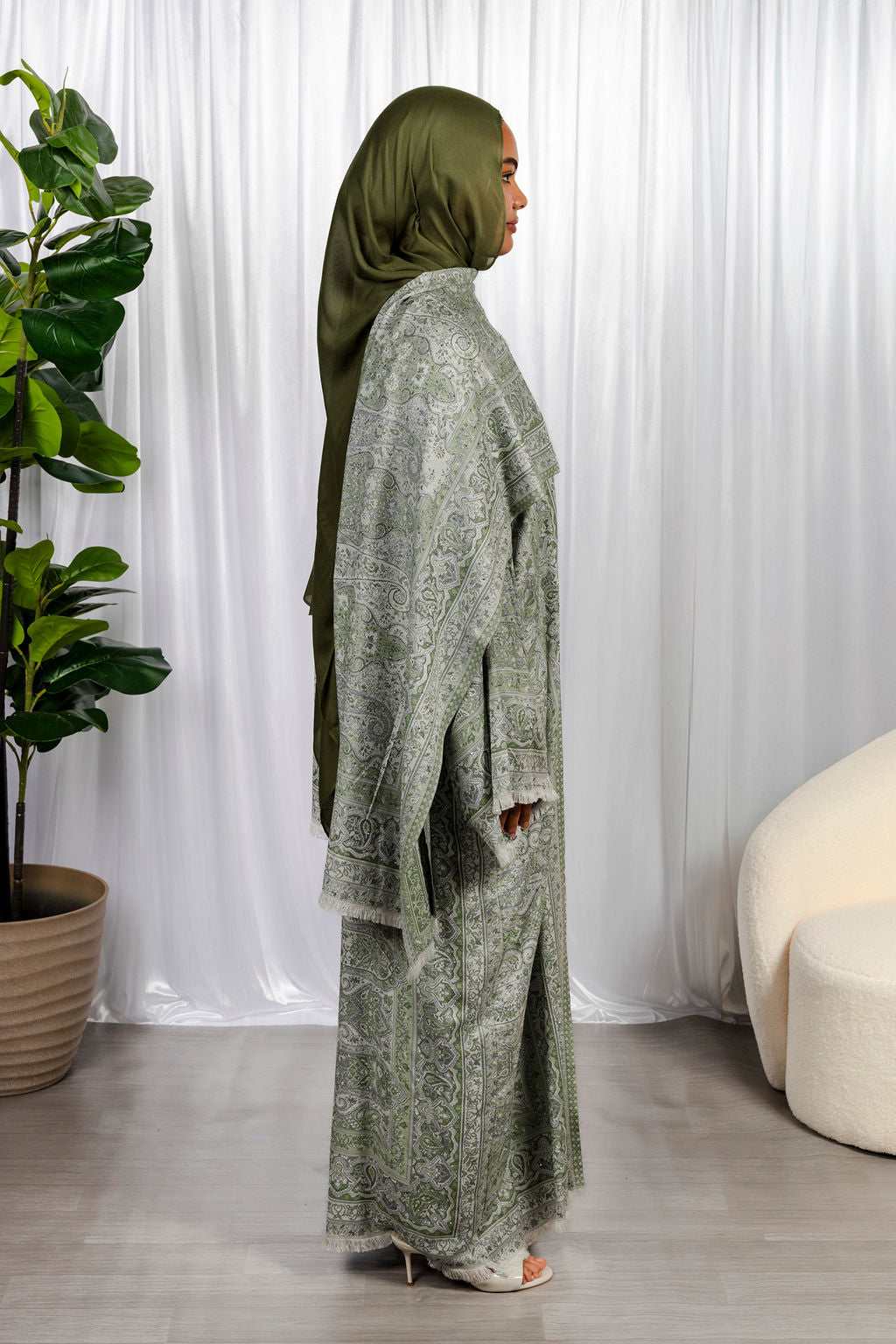 Green Pashmina Abaya Set