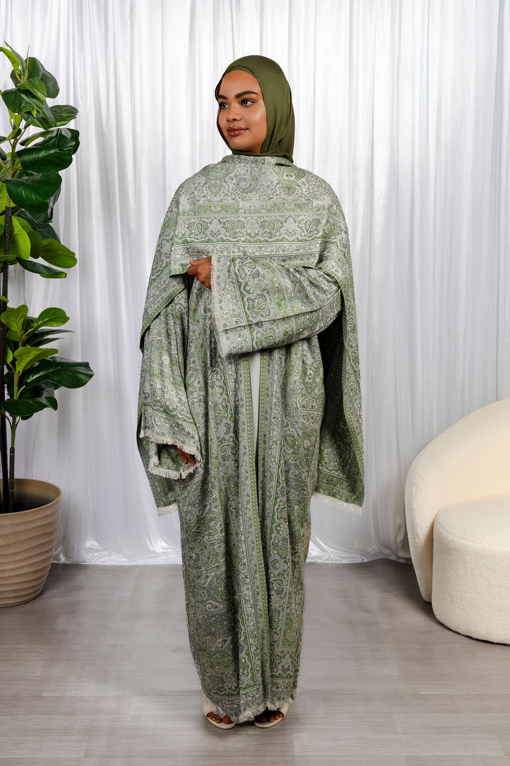 Green Pashmina Abaya Set