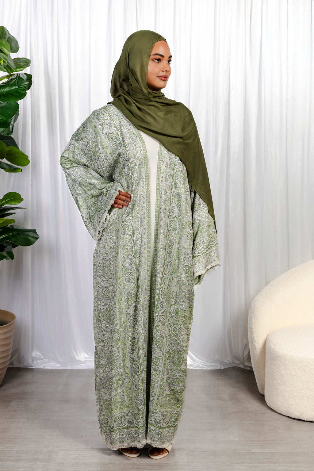 Green Pashmina Abaya Set
