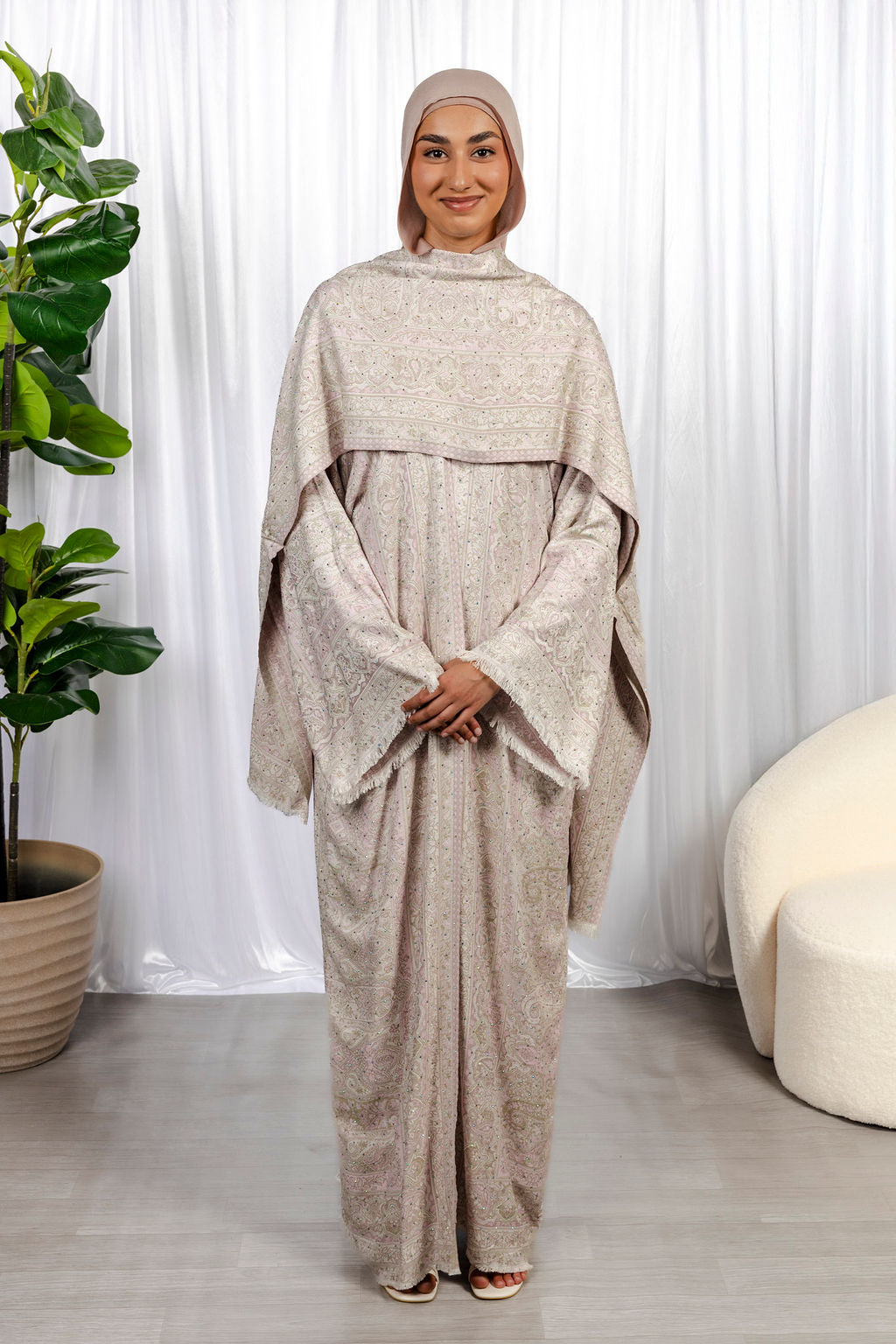 Pink Pashmina Abaya Set