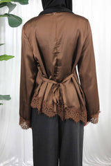 Brown Lace Trim Blouse