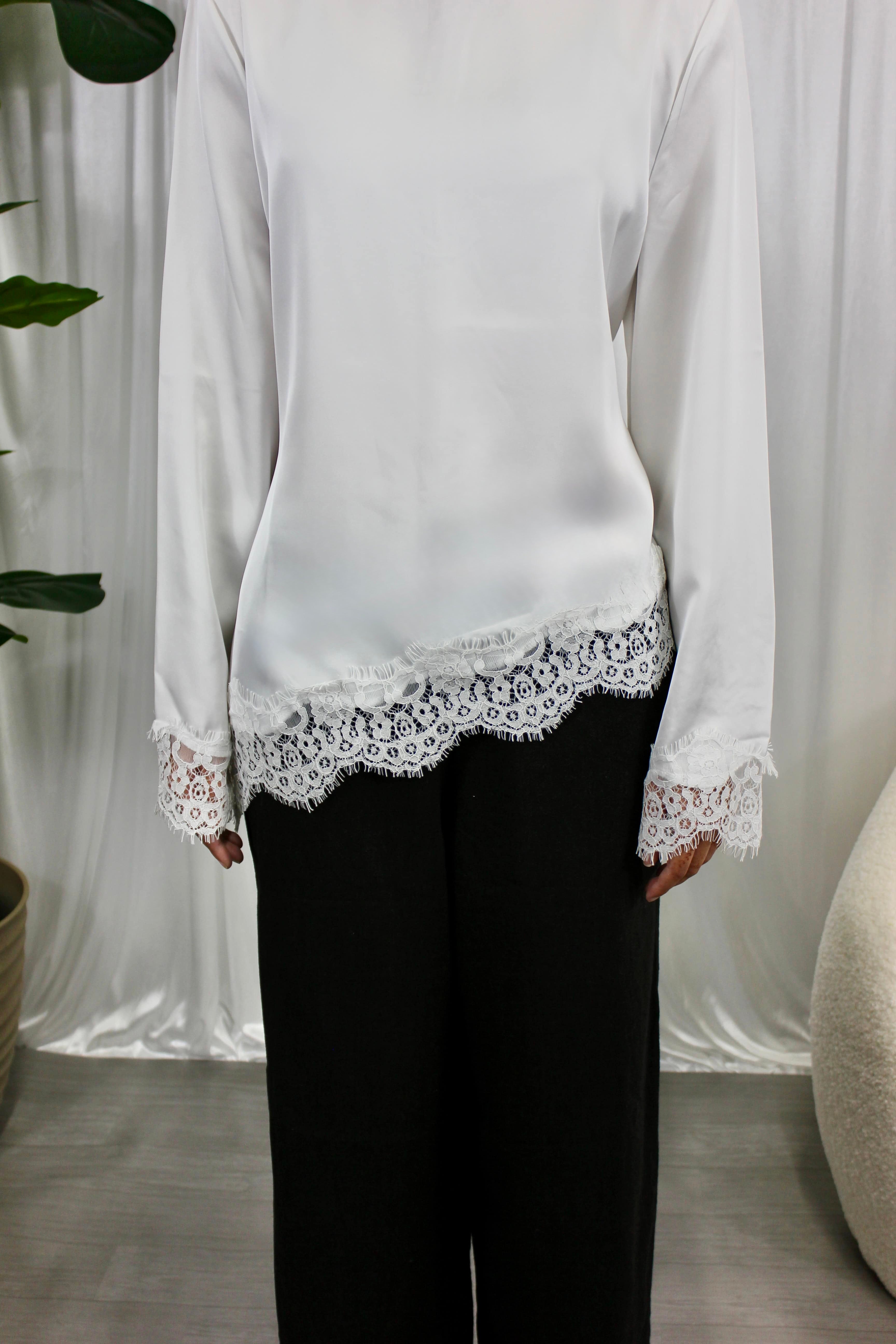White Lace Trim Blouse