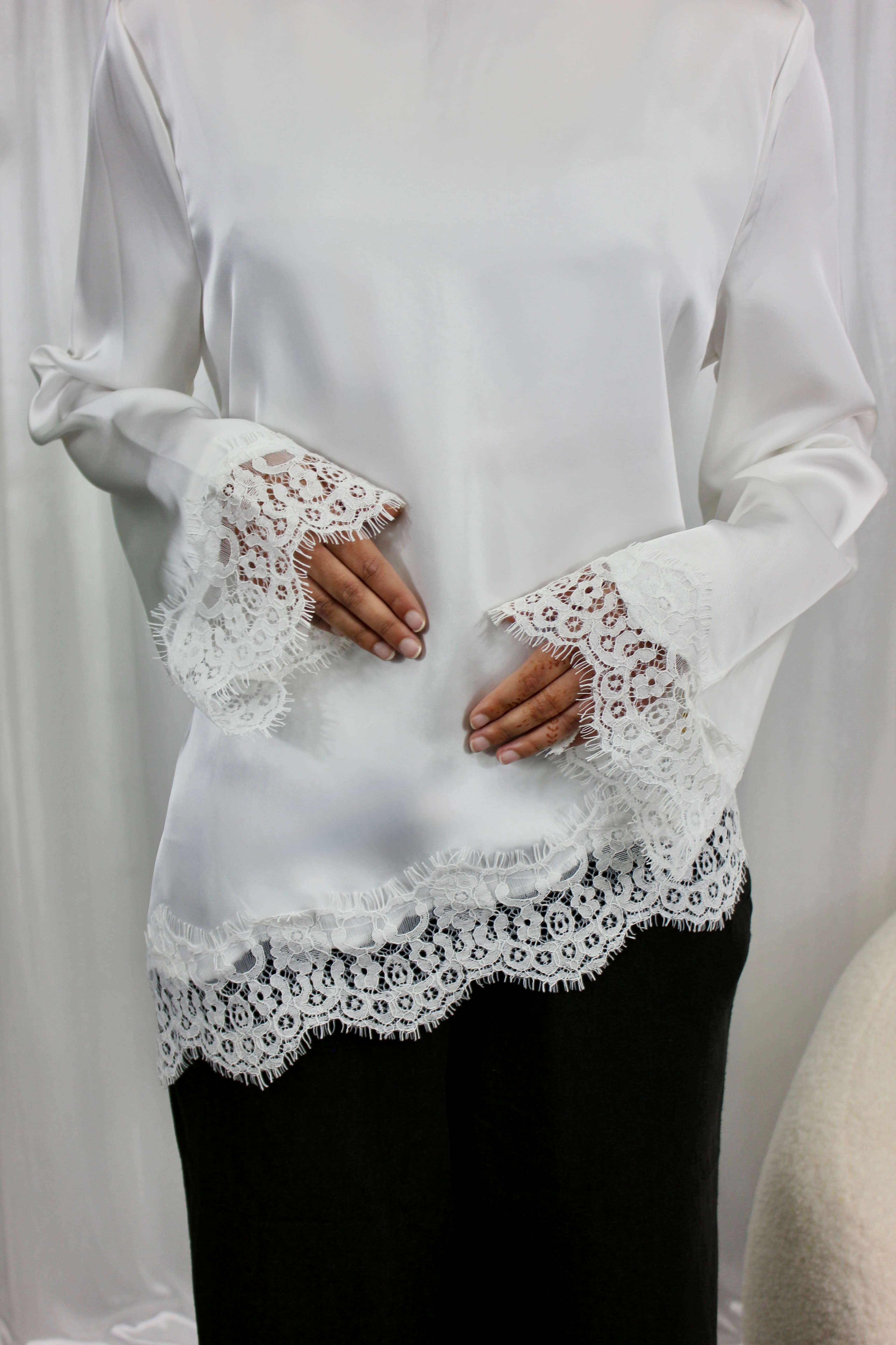 White Lace Trim Blouse