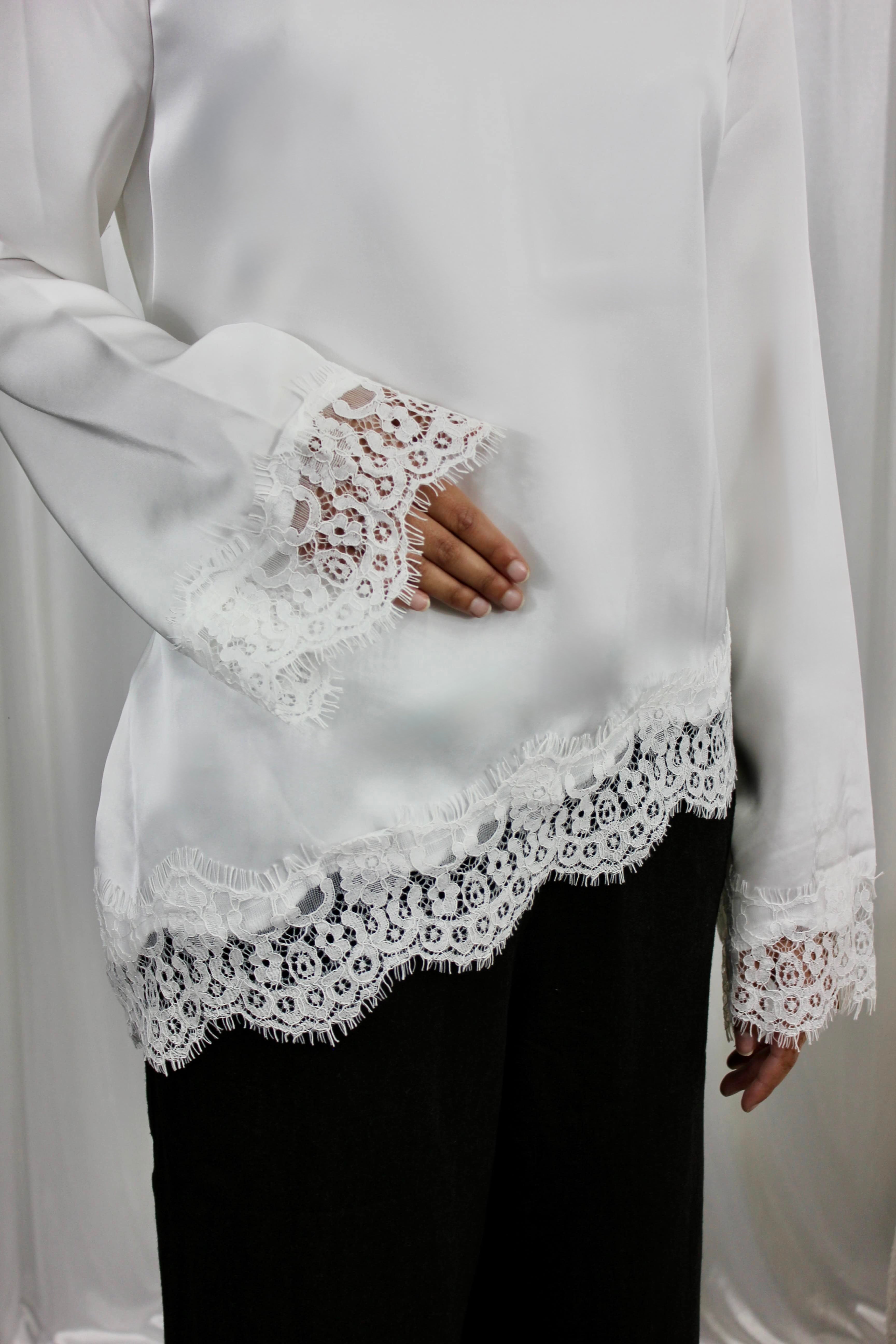 White Lace Trim Blouse