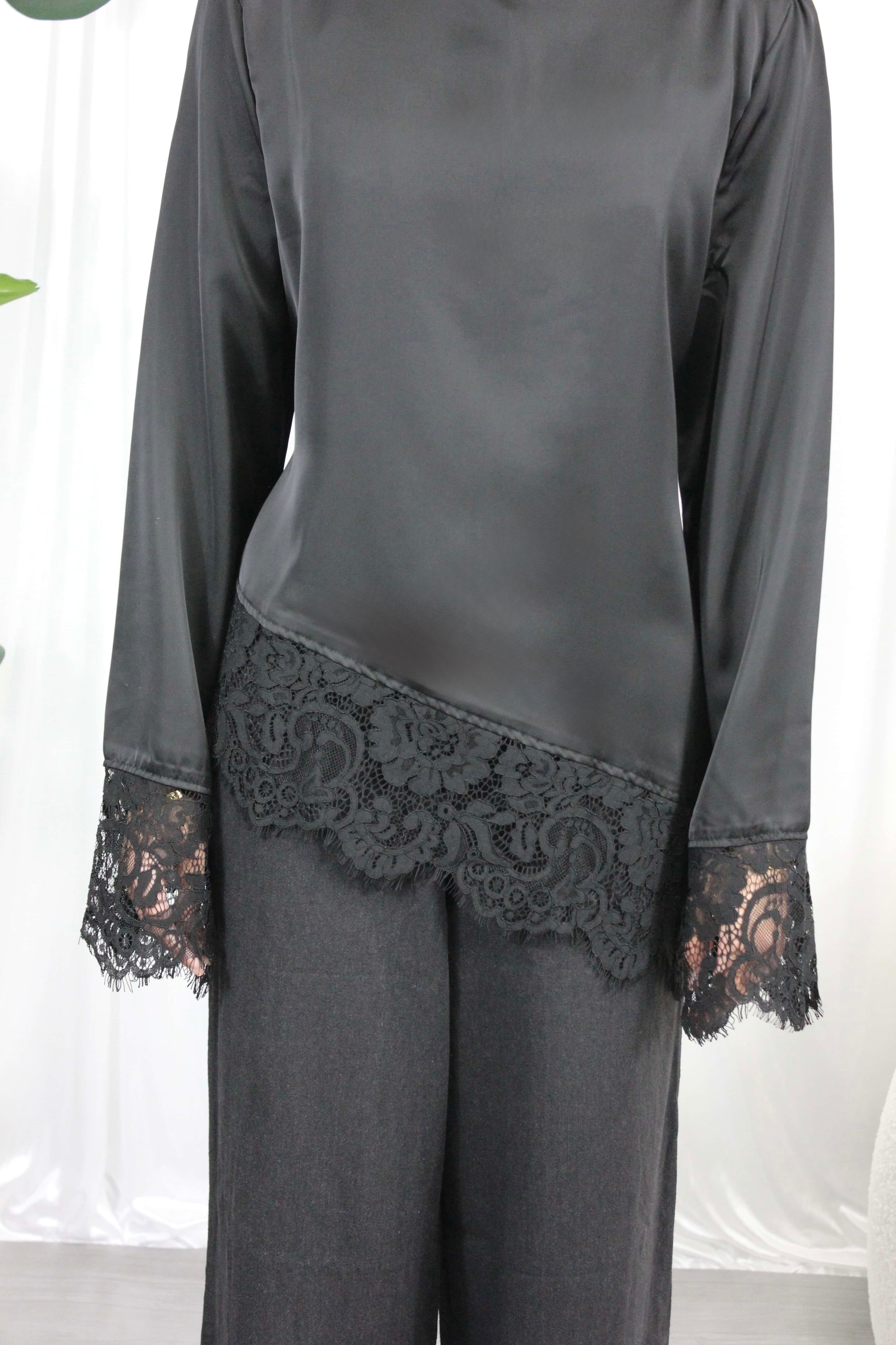 Black Lace Trim Blouse