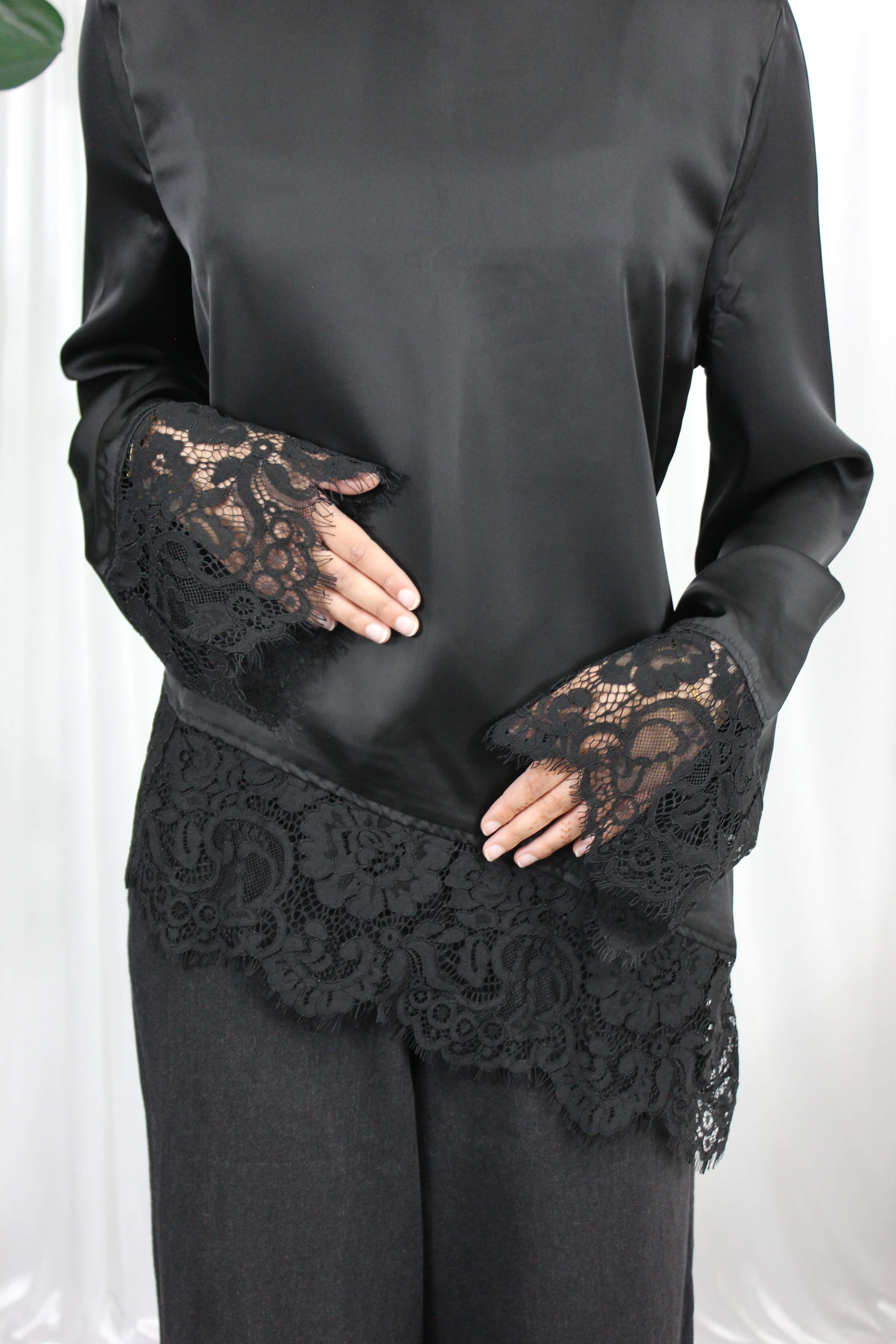 Black Lace Trim Blouse