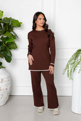 Sana Ribbed Knit Two Piece Set - Brown