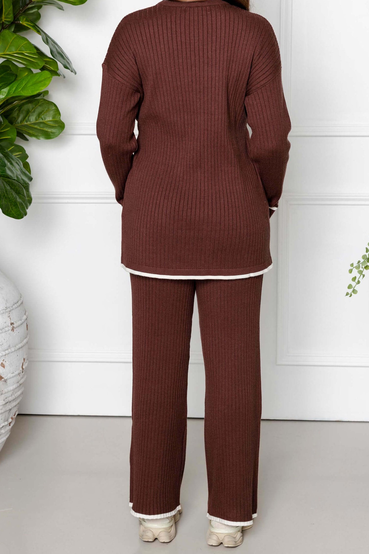 Sana Ribbed Knit Two Piece Set - Brown