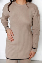 Sana Ribbed Knit Two Piece Set - Beige