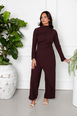 Layla Draped Two Piece Set with Asymmetric Top - Brown