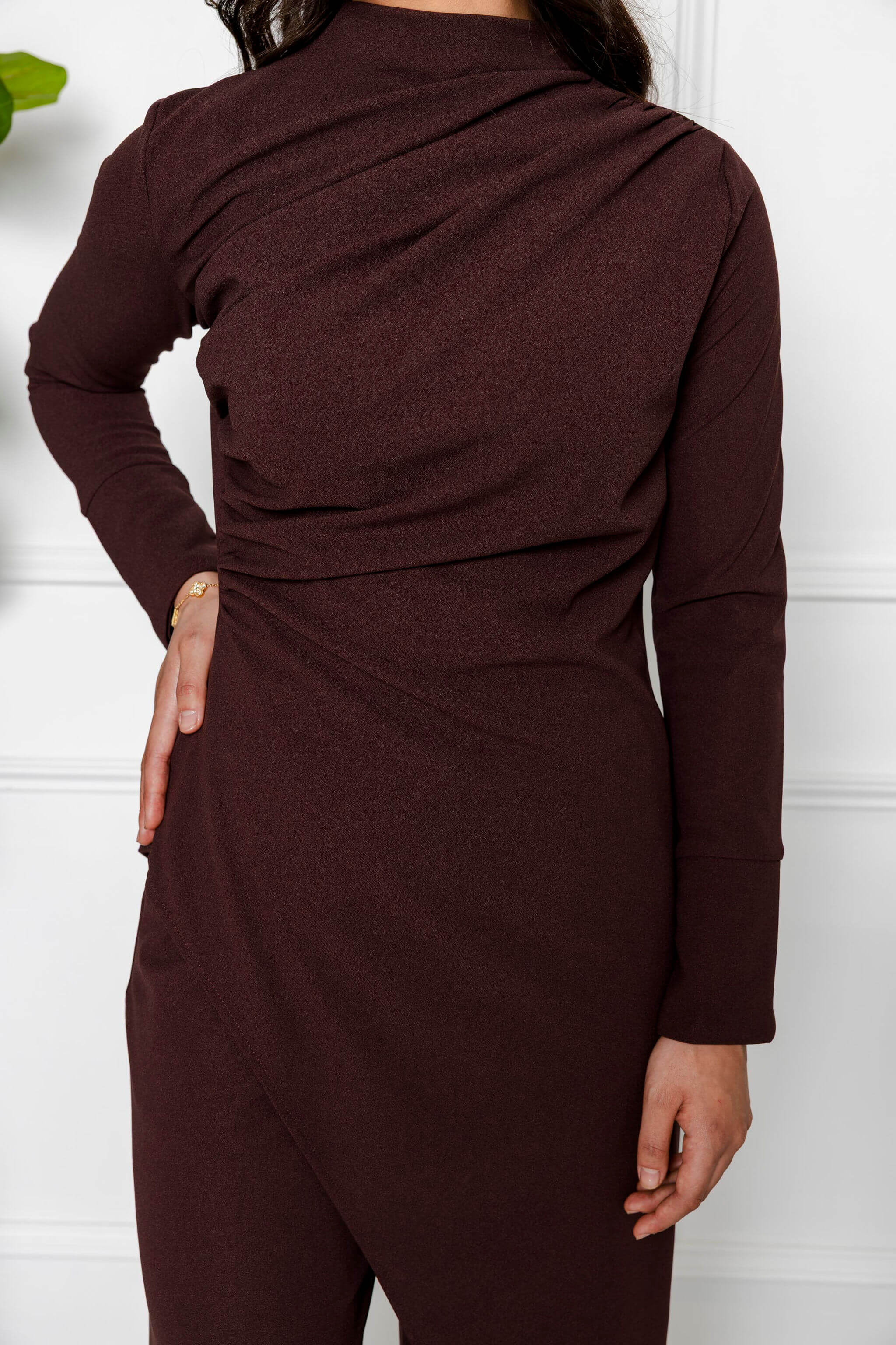 Layla Draped Two Piece Set with Asymmetric Top - Brown