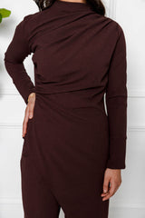 Layla Draped Two Piece Set with Asymmetric Top - Brown