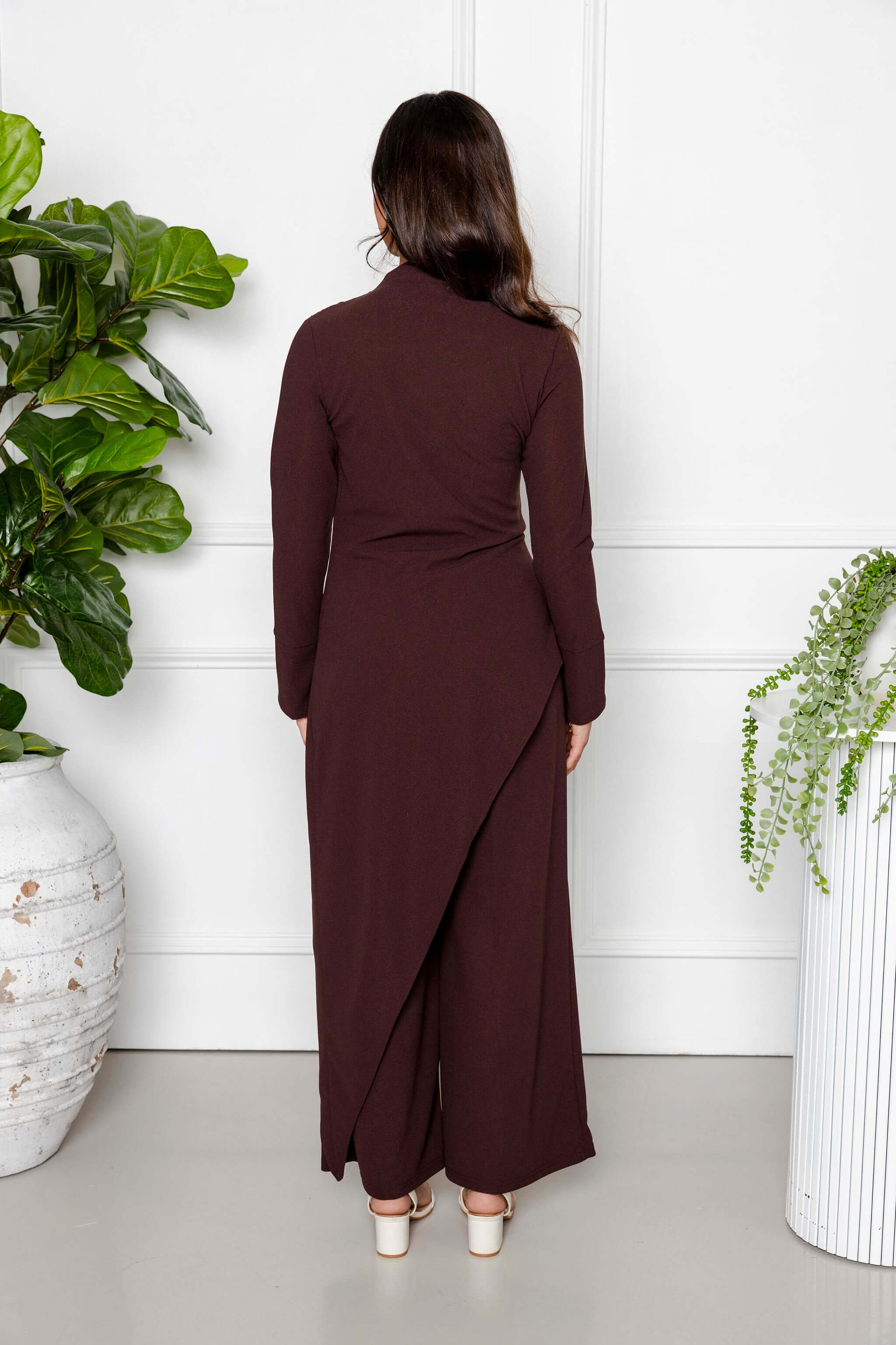 Layla Draped Two Piece Set with Asymmetric Top - Brown