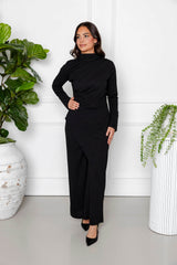 Layla Draped Two Piece Set with Asymmetric Top - Black