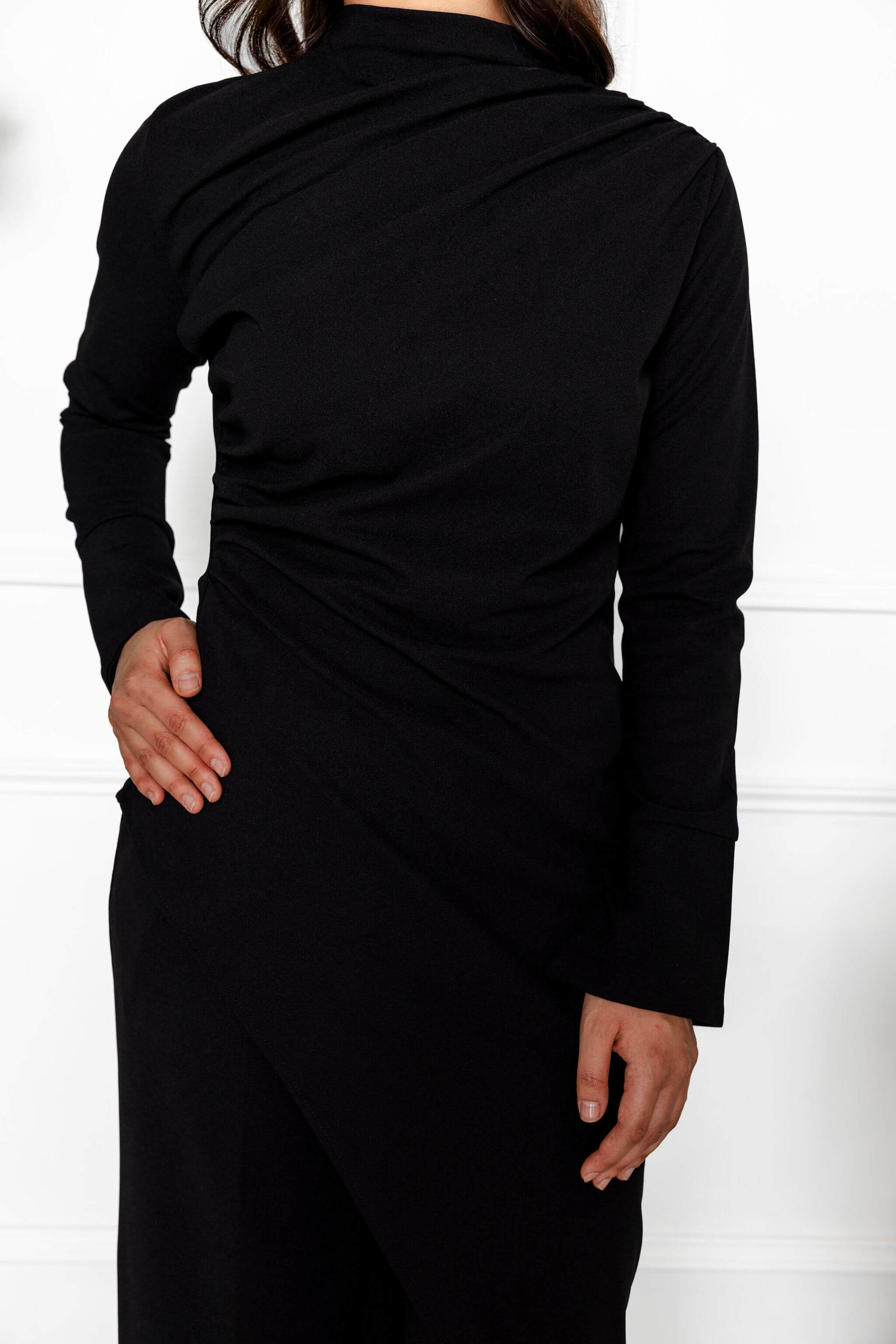 Layla Draped Two Piece Set with Asymmetric Top - Black