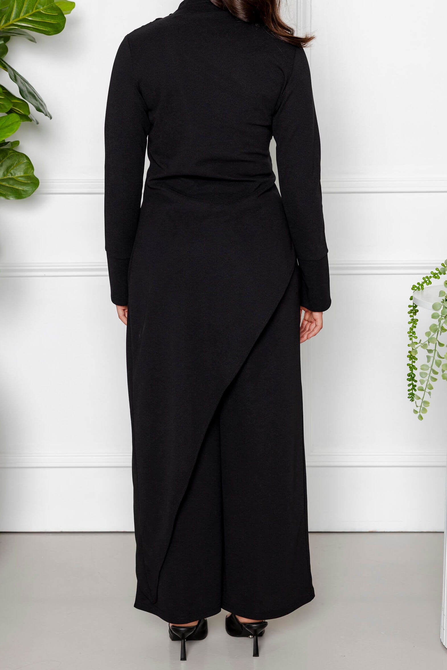 Layla Draped Two Piece Set with Asymmetric Top - Black