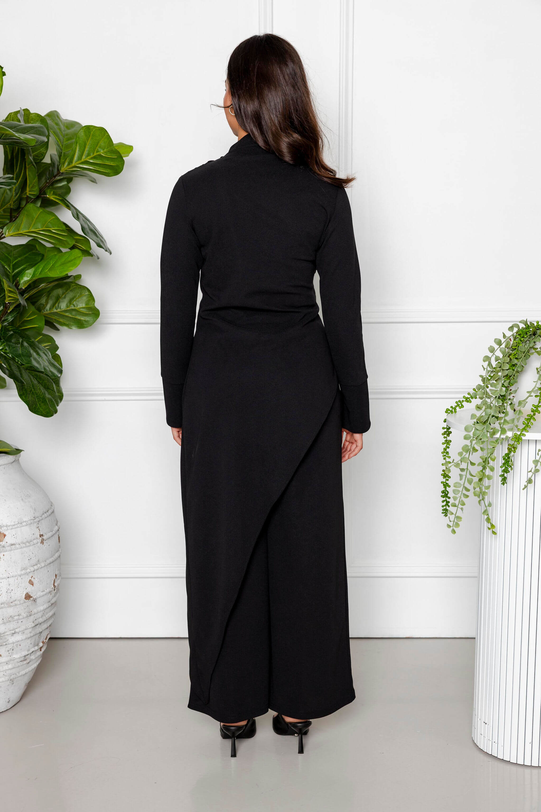 Layla Draped Two Piece Set with Asymmetric Top - Black