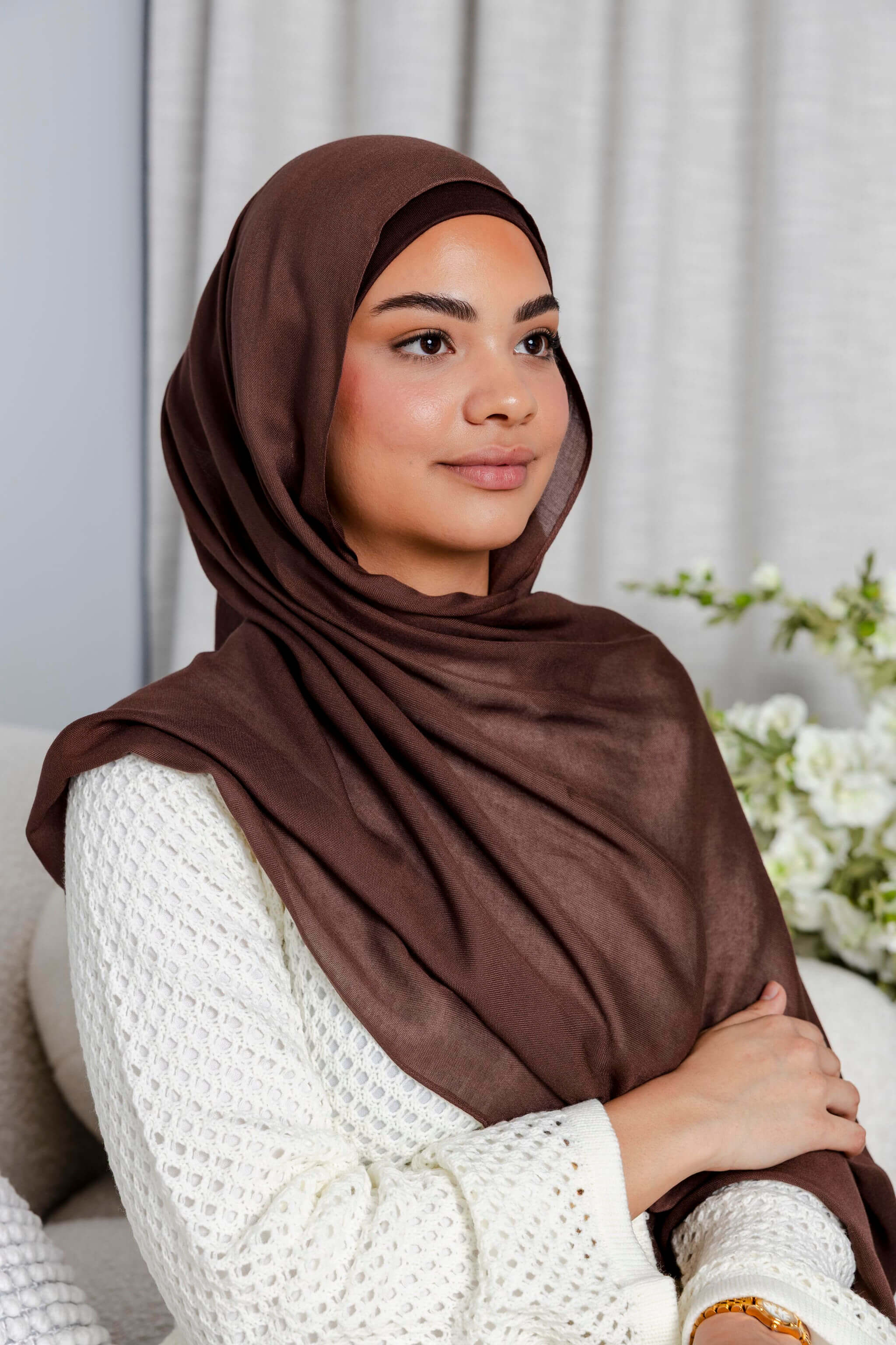 Chocolate - Modal Hijab Set with Matching Under Cap