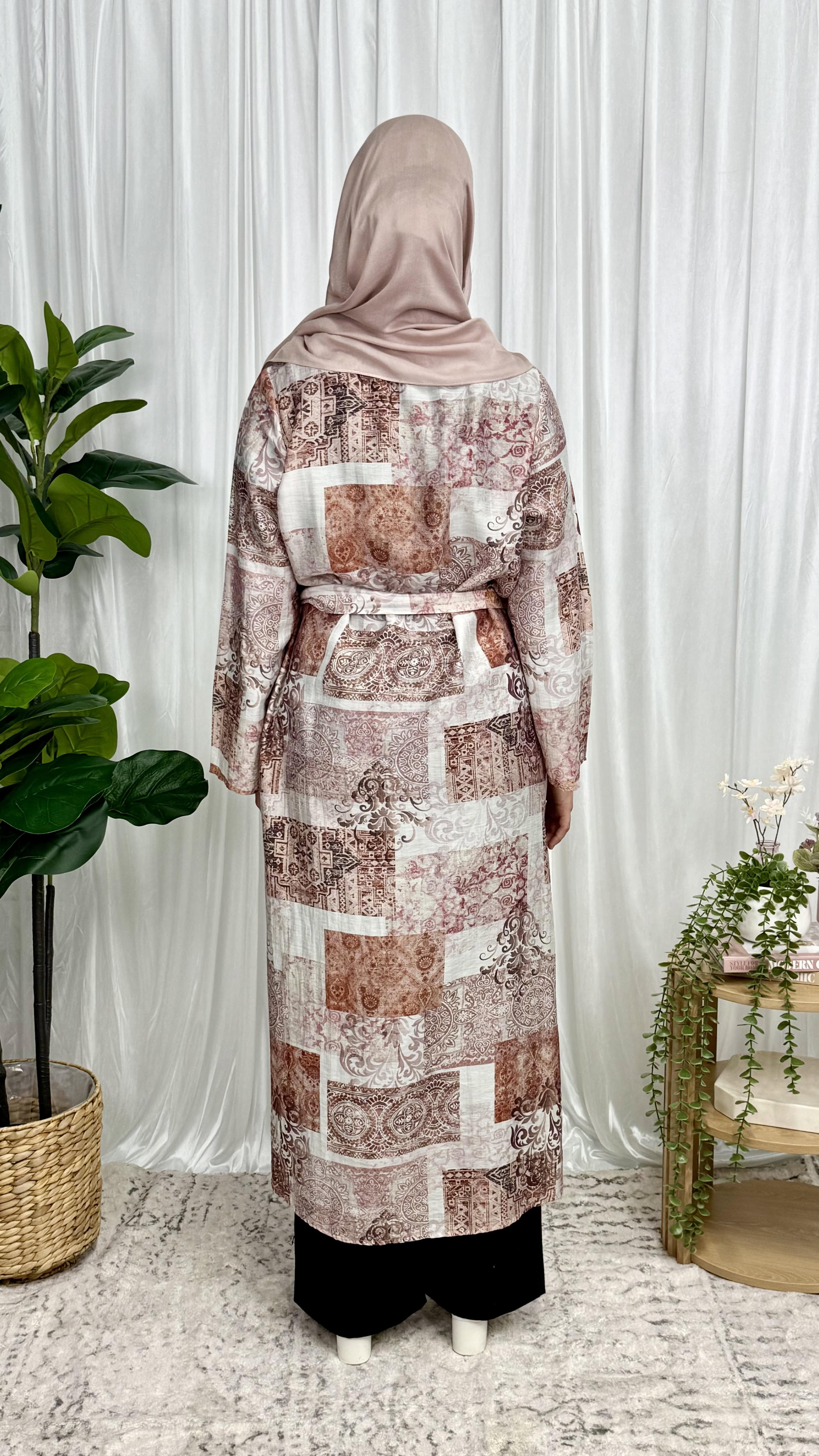 Patchwork Maxi Kimono Robe - Brown