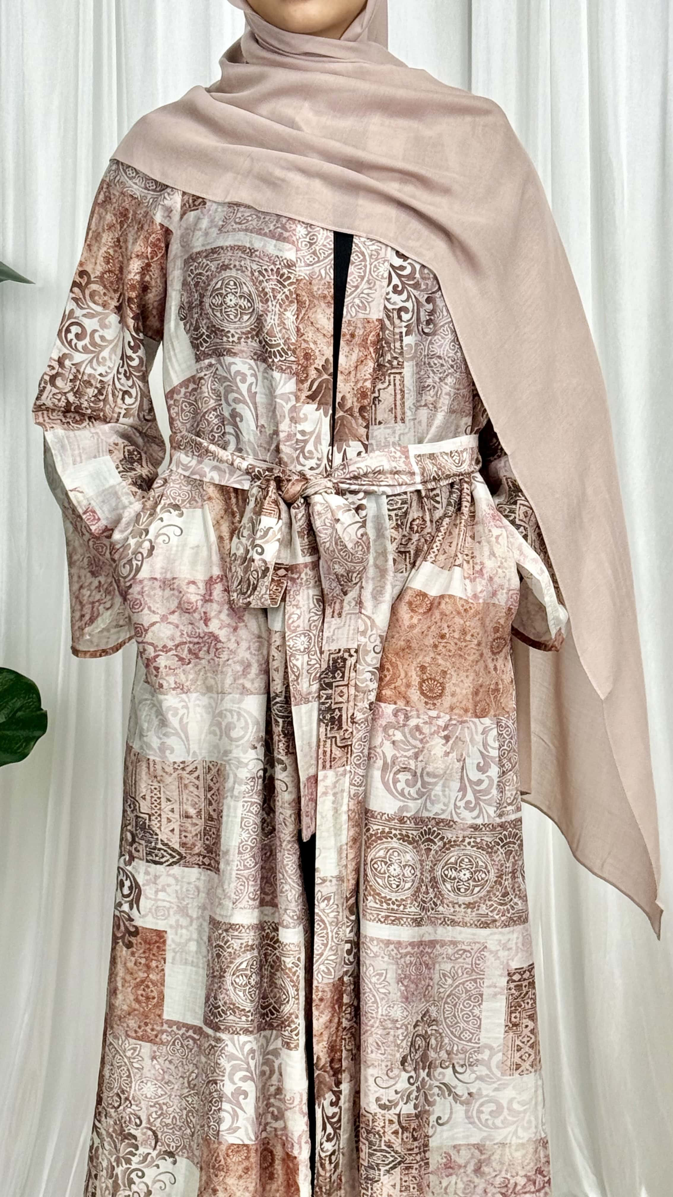 Patchwork Maxi Kimono Robe - Brown