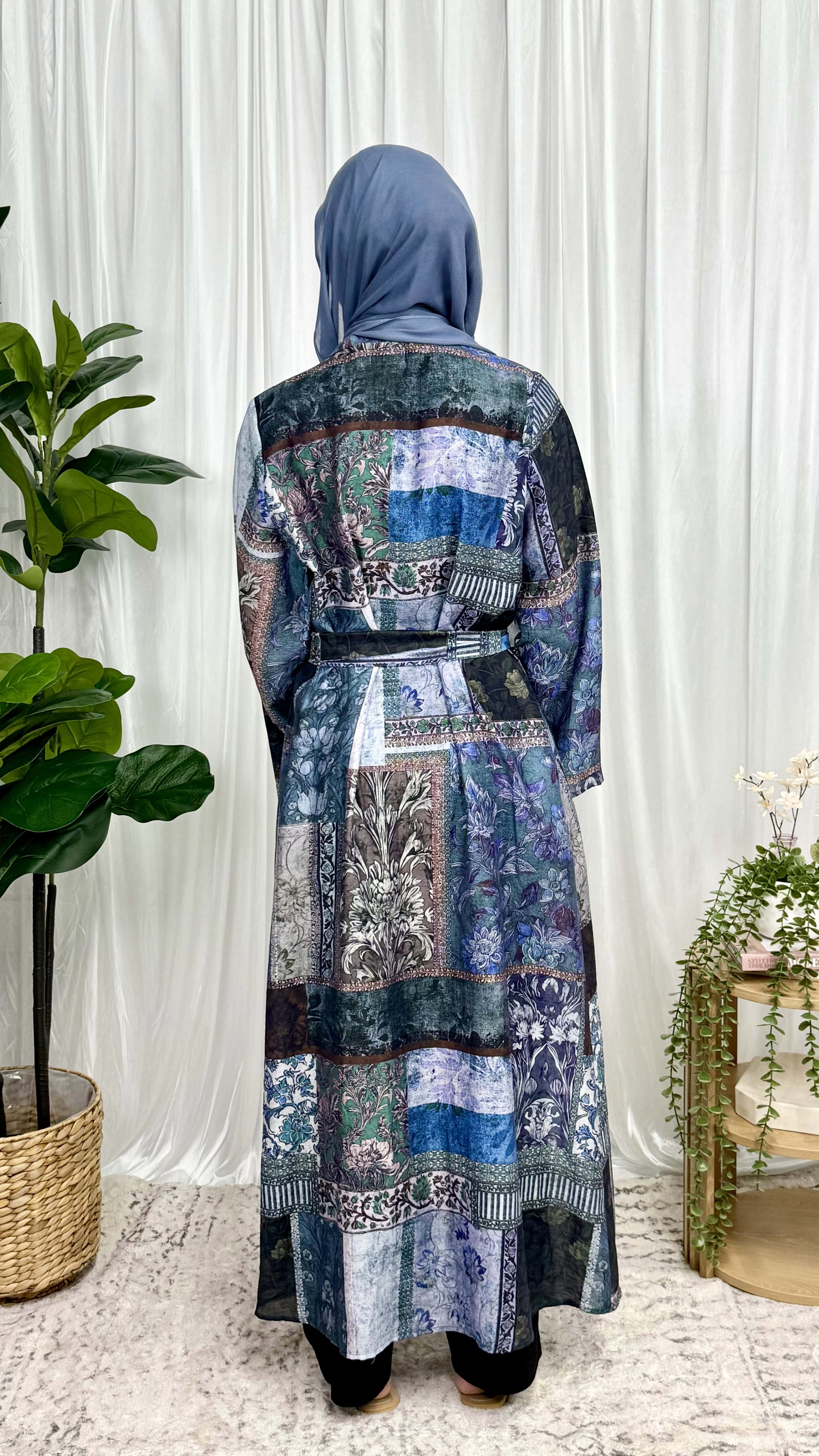 Patchwork Maxi Kimono Robe -Blue