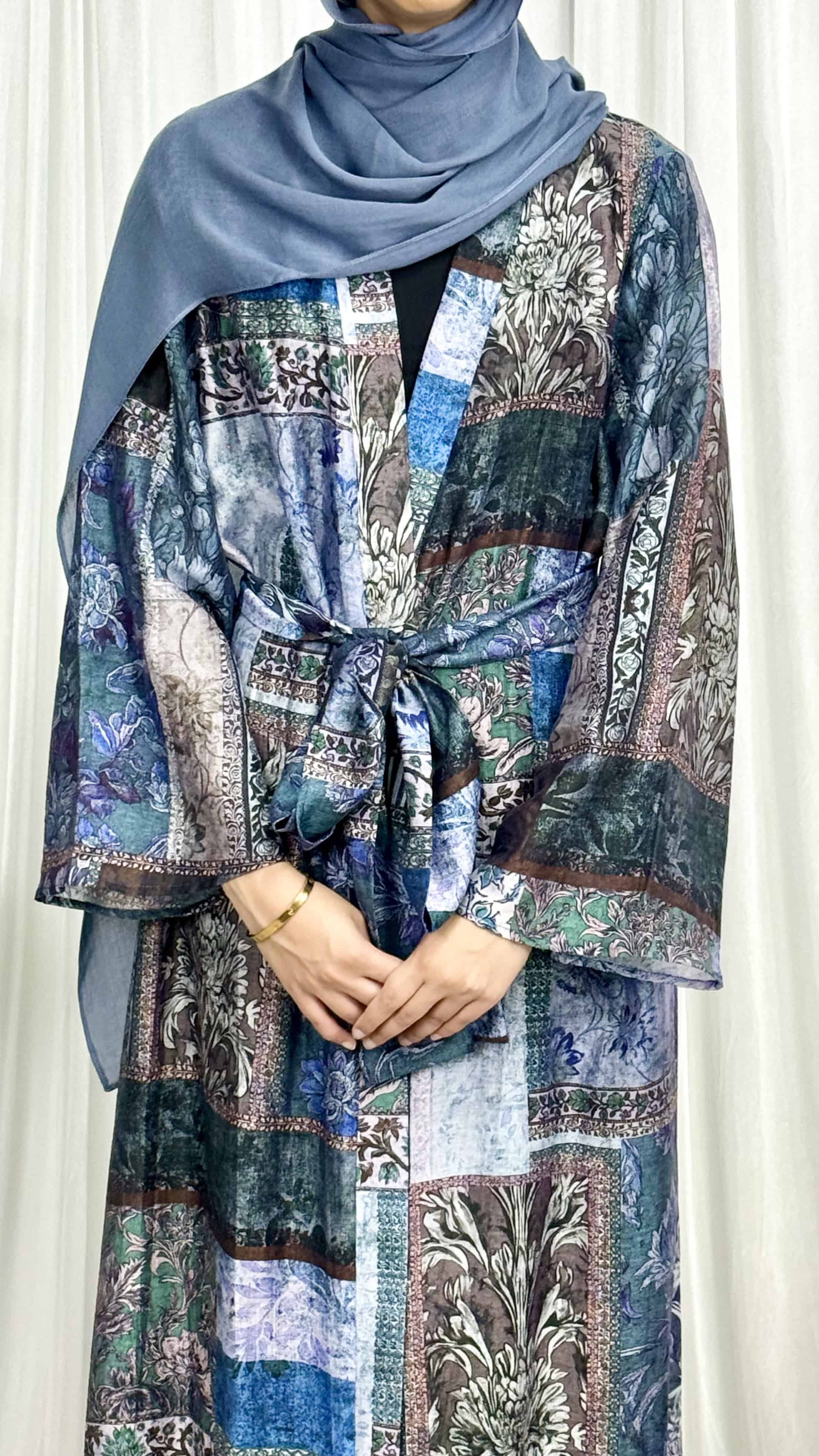 Patchwork Maxi Kimono Robe -Blue