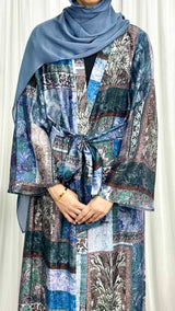 Patchwork Maxi Kimono Robe -Blue